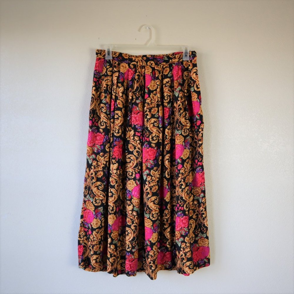 80's Herman Geist Pleated Romantic Floral Skirt - Picture 2 of 9